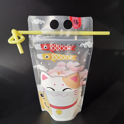 Beli Tas Minuman Stand Up dengan Lubang Gantung dan Jerami Berwarna online manufacture