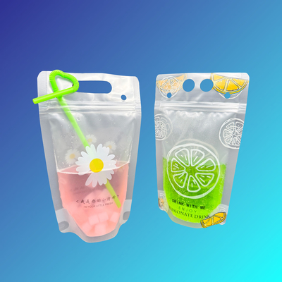 Beli 500ml Nice Daisy Orange Design Frosted Clear Stand Up Plastic Drink Bags dengan Gusset Bagian Bawah 2,4 inci dan Ziplock online manufacture