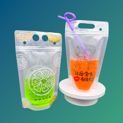 Beli Custom Heavy Duty Hand-Held Matte Translucent Reclosable Stand Up Plastic Drink Bags Bags dengan Zipper dan Straw online manufacture