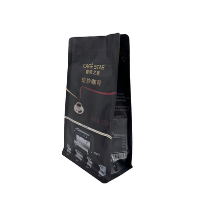 Beli Luxury Black Aluminium Foil Lining 250g 8 Side Sealed Flat Box Bagian Bawah Tas Kopi Dengan Katup Dan Rip Zipper online manufacture