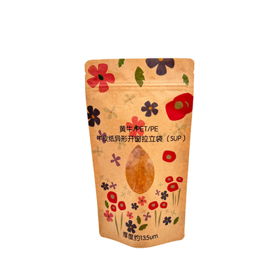 Beli Kantong Kompostabel Biodegradable Custom Kantong Kertas Kraft Stand Up Kantong Zipper Dengan Jendela Jelas online manufacture