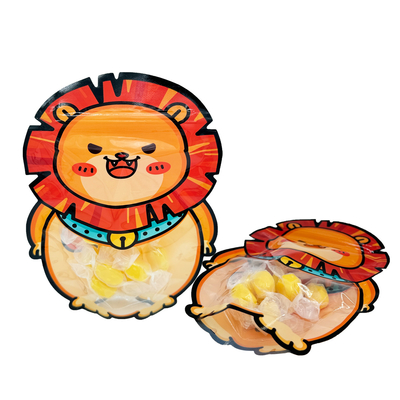 Beli Custom Cute Lion Shape Die Cutting Stand Up Plastic Zipper Bag with Clear Window for Kids Makanan ringan, makanan, kemasan permen online manufacture