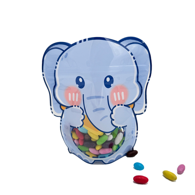 Beli Custom Printed Elephant Shape Die-Cut Stand Up Bags with Zip Lock and Clear Window for Kids Makanan ringan, Kemasan Permen online manufacture