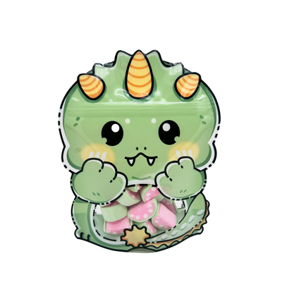 Beli Custom Dinosaur Dragon Shape Cut Stand Up Bags yang bisa ditutup kembali dengan jendela dan ritsleting untuk kemasan penyimpanan makanan online manufacture
