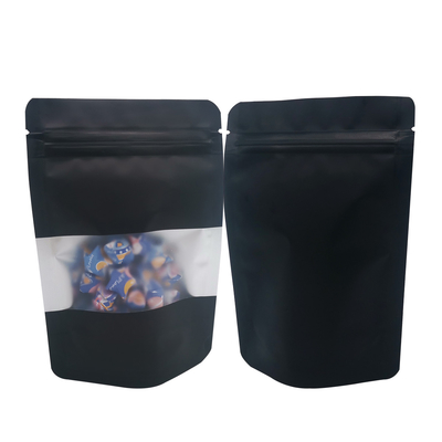Beli Misterius Hitam Matte Bau Proof Stand Up Ziplock Mylar Tas dengan jendela untuk Permen Makanan Makanan ringan Penyimpanan Kemasan online manufacture