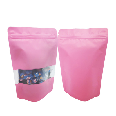 Beli Panas disegel kembali disegel Solid Pink Warna Foil Liner Mylar Stand Up Zipper Kantong Kantong dengan jendela untuk kemasan makanan online manufacture