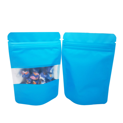 Beli Sky Blue Design Matte Soft Touch Surface Resealeable Stand Up Mylar Food Storage Bags with Window untuk penyimpanan makanan ringan online manufacture