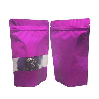 Beli Segel Panas Terkunci Kembali Warna Ungu Padat Metallik Mylar Stand Up Ziplock Bags dengan jendela depan yang jelas untuk penyimpanan makanan online manufacture