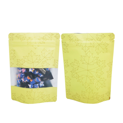 Beli Yellow Maple Leaf Design Foil Coated Smell Proof Stand Up Zipper Bag Bags dengan Matte Clear Window untuk kemasan makanan online manufacture