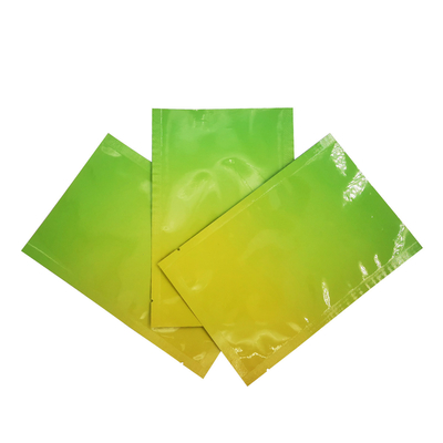 Beli Desain Custom Glossy Green Yellow Gradient Color Flat Zipper Bag dengan Foil Lining untuk Kemasan Makanan online manufacture