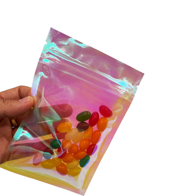 Beli Custom Pink Rainbow Color Holographic Flat Zipper Bag 3 Sisi Kantong Segel untuk Pengemasan Makanan, Aksesoris, Kosmetik online manufacture