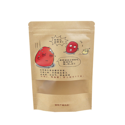 Beli Brown Stand Up Bag Dengan Jendela Dengan Ritsleting Untuk Tanggal Cina Buah Kering Makanan ringan Kemasan online manufacture