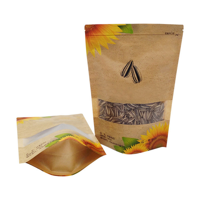 Beli Waterproof Ziplock Kraft Stand Up Bags Dengan Jendela Untuk Benih Bunga Matahari Kacang Makanan Kemasan online manufacture