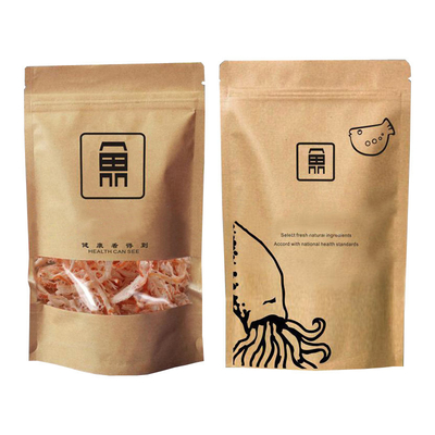 Beli Kantong Kertas Kraft Berdiri Tercetak dengan Ritsleting dengan Jendela Matte Clear untuk Kemasan Makanan Laut Kering online manufacture