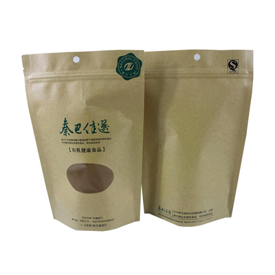 Beli Cetak ramah lingkungan bisa ditutup kembali kantong kertas kraft berdiri dengan jendela bulat khusus untuk daun teh kacang kemasan online manufacture