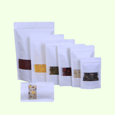 Beli Custom Print Stand Up Kantong Kertas Kraft Putih dengan Ziplock Jendela persegi panjang online manufacture