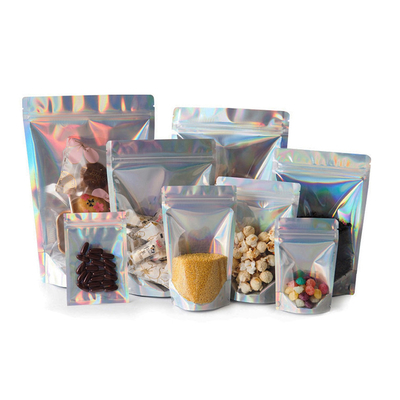 Beli 4.7x7.9 Inch Re-sealable Mylar Holographic Ziplock Foil Stand Up Bags Untuk Candy Coffee Food Packaging online manufacture
