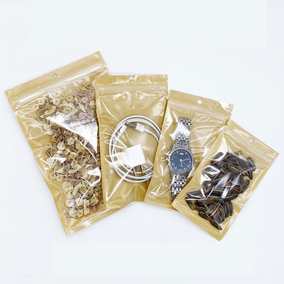 Beli 9x15cm Heat Seal Proof Plastic Clear Front Brown Kraft Paper Flat Zipper Bags untuk kemasan makanan dengan lubang gantung online manufacture