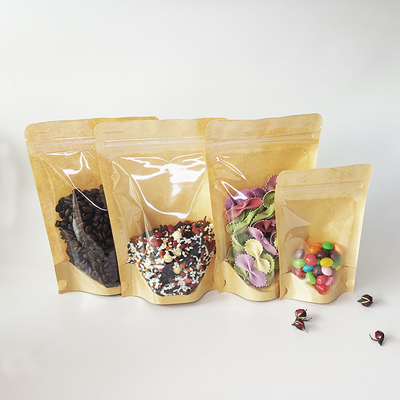 Beli Bersih Depan Belakang Stand Up Kraft Paper Ziplock Bags 150mikron jelas Stand Up kantong tas online manufacture