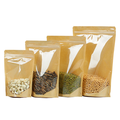 Beli 4.7x7.9 Inch Plastik Jelas Depan Brown Kraft Belakang Reclosable Berdiri Ziplock Kantong Kantong Doypack Untuk Kemasan Makanan online manufacture
