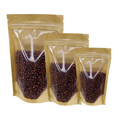 Beli Bersih Bagian Depan Belakang Berdiri Kantong Kertas Kraft yang Bisa Disegel Lagi Kantong Ziplock Untuk Makanan Kacang kering Daun Teh Pengemasan Penyimpanan online manufacture