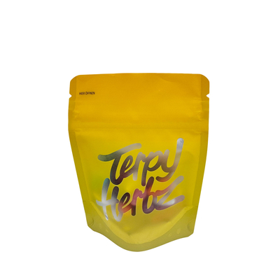 Matte Yellow Gradient One Side Foil One Side Clear Stand Up Bag 3.5 G Weedwith Childproof Zipper
