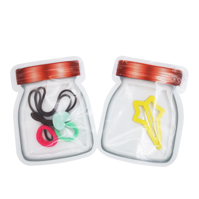 Custom Design Storage Jar Shape Translucent Standing Up Ziplock Heat Seal Bags untuk makanan, permen, camilan, kemasan cookie