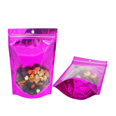 4X6 Inch Front Side Clear Window Back Foil Warna Ungu Stand Up Mylar Bag Bags dengan Ziplock untuk Pengemasan Makanan