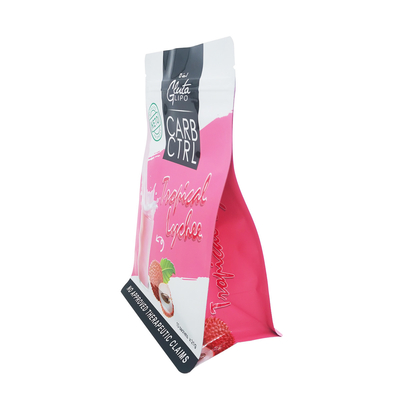 Special UV Print Glossy Parsial Matte Flat Bottom Side Gusset Bag With Zipper Untuk Pengemasan Bubuk Makanan