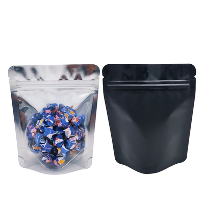 Depan Jelas Matte Hitam Belakang 13Mil 3.5g Mylar Ziplock Stand Up Bags Untuk Weed Flower Candy Snacks