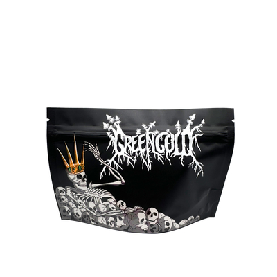 Low MOQ Matte Black Surface Spot UV Glossy Oil Printing Stand Up Mylar Bags Untuk Permen Bunga Rumput