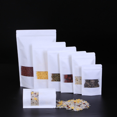 Matte White Stand Up Bag dengan Window Zipper Reselasable Berbagai ukuran