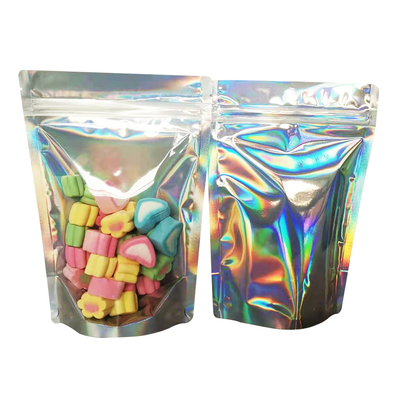 Aluminium Foil yang bisa disegel kembali depan 4x6 Holographic Stand Up Mylar Bags untuk Perhiasan Makeup Lip Gloss Packaging Storage